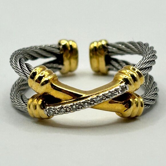 Charriol Ring – Stainless Steel, 18K Yellow Gold and Natural Diamonds - Size 6 - Picture 1 of 7